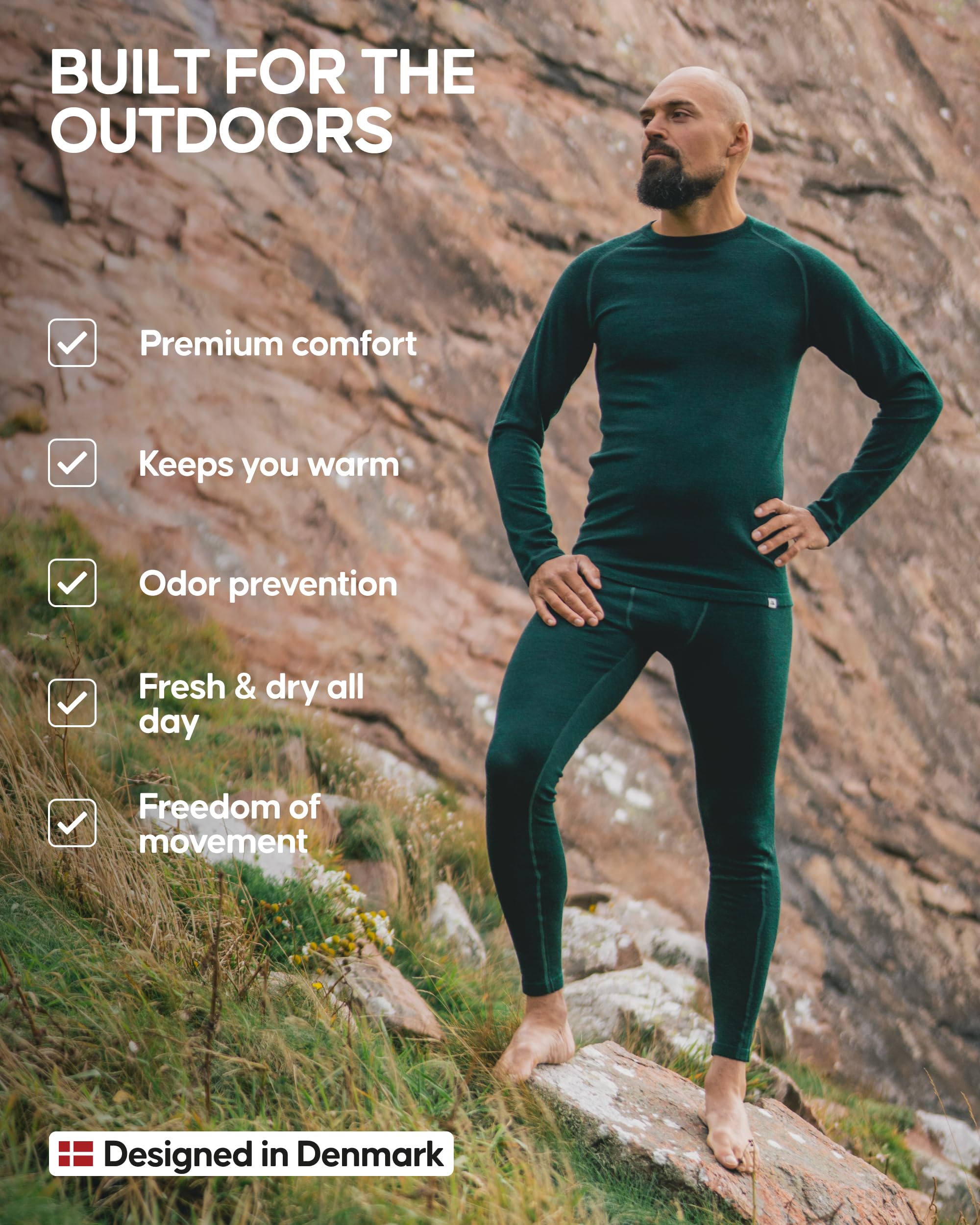 DANISH ENDURANCE Merino Wool Base Layer Set Men, Top and Bottom Set, Thermal Underwear for Mens, Long Johns, Long Sleeve - Image 3