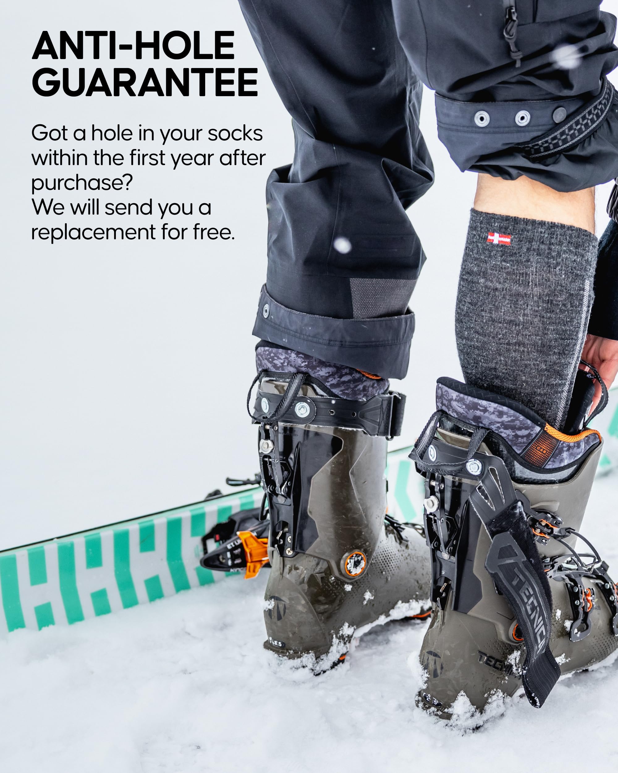 DANISH ENDURANCE Merino Wool Thermal Ski Socks, Shin Padding, Warm, for Men & Women 1 & 2Pack - Image 4