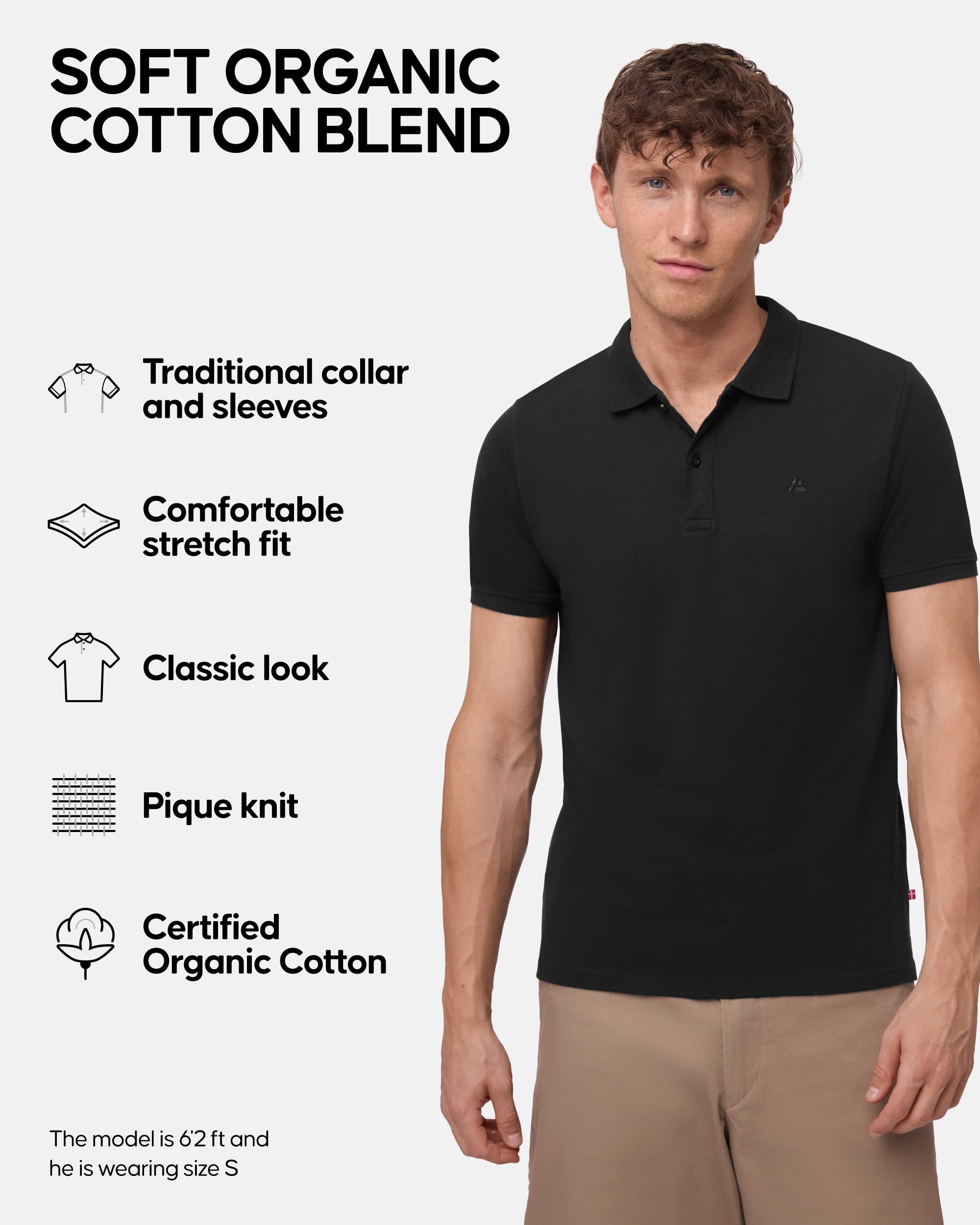 DANISH ENDURANCE Polo Shirt for Men – Breathable Organic Cotton Short Sleeve Polo for Work, Golf & Casual Wear, 1-Pack - Image 3